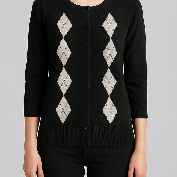 Merona Black Argyle Button-Front Cardigan - Picture 1 of 5